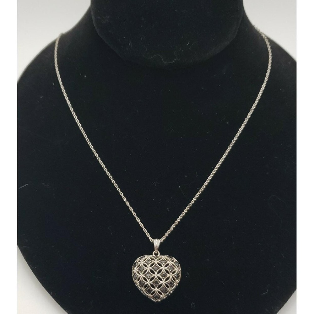 Vintage 925 sterling silver & marcasite HEART pendant on‎ 18" sterling necklace